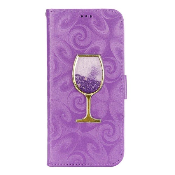 iPhone Xs Max flip cover i læder med spiralstruktur og vinglasmø Purple