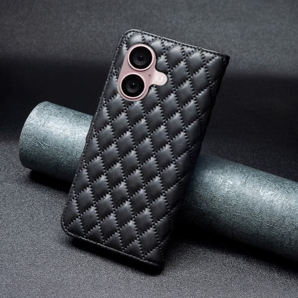Rombuskuvioinen matta läppäkotelo iPhone 16 - Musta Black