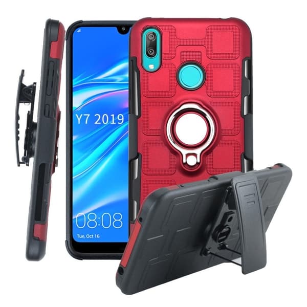 Huawei Y7 2019 geometriskt hybridskal - Röd Röd