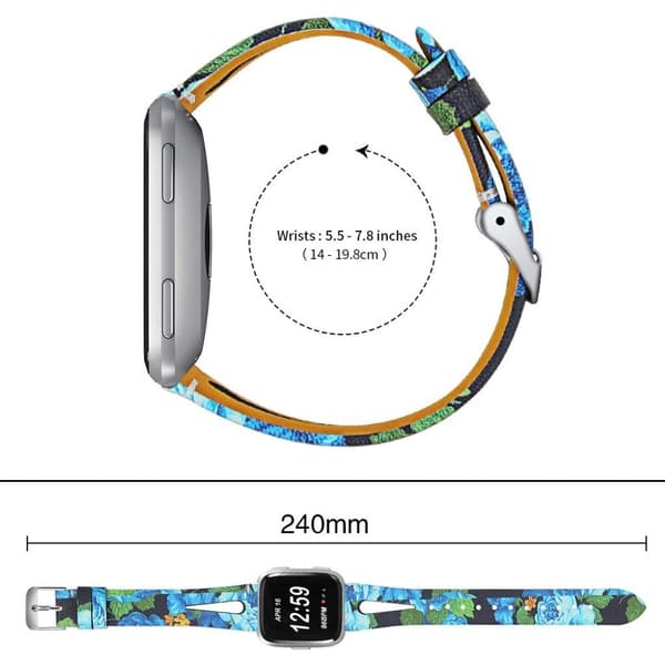 Urrem i ekte skinn til Fitbit Versa - Blå Blomst Blue
