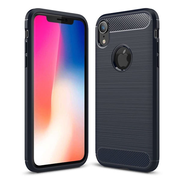 Børstet etui i kulfiber til iPhone Xr - Mørkeblå Blue