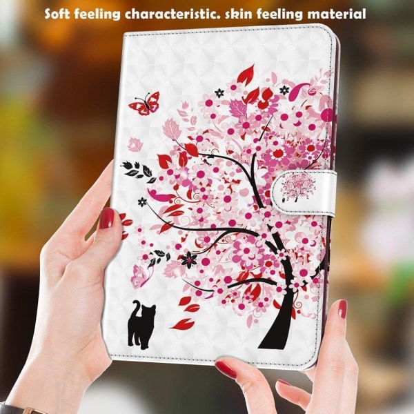 Lenovo Tab P11 stylish pattern leather case - Tree and Cat Pink