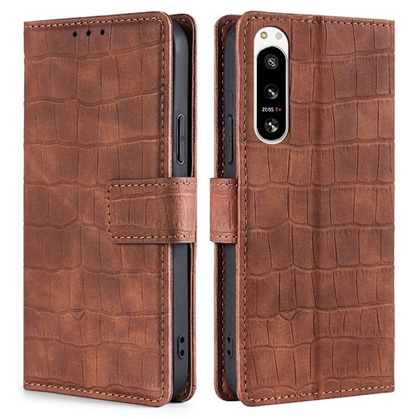 Krokotiilin Nahkainen Läppäkotelo For Sony Xperia 5 Iv - Ruskea Brown