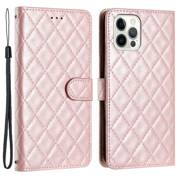Funktionelt iPhone 16 Pro rombe etui med pung - Rødguld Pink