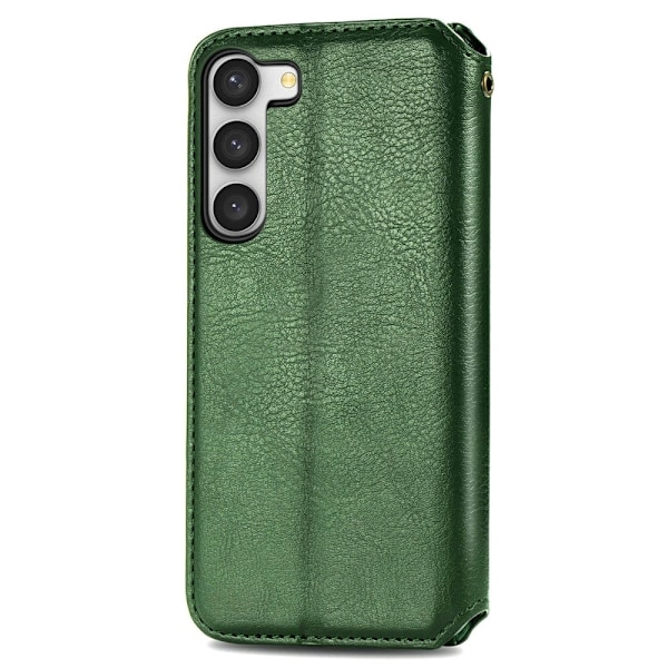 Læder Etui med A Stilfuldt Rhombus Tryk til Samsung Galaxy S23 Plus - Grøn Green