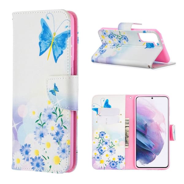 Wonderland Samsung Galaxy S21 Plus Flippetui - Sommerfugl og Blomst Multicolor