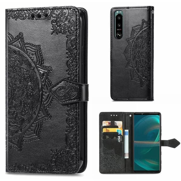 Mandala Sony Xperia 5 III etui i lær - Svart Black