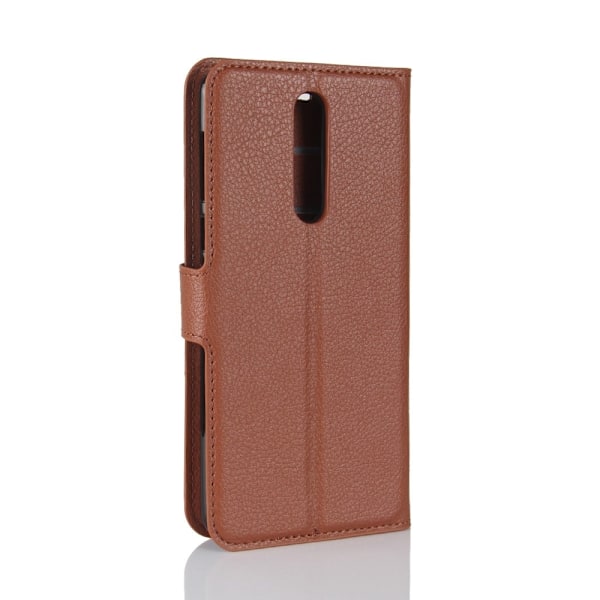 Nokia 8 Litchi skind læder etui - Brun Brown