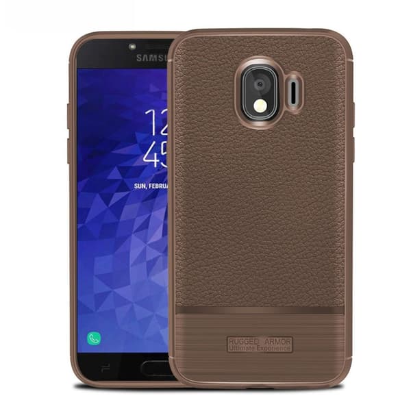 Samsung Galaxy J4 (2018) skal med borstad litchi textur - Kaffe Brun