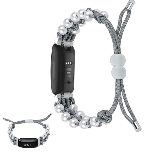 Fitbit Inspire 2 nylon adorned bead style watch strap - Grey Silvergrå