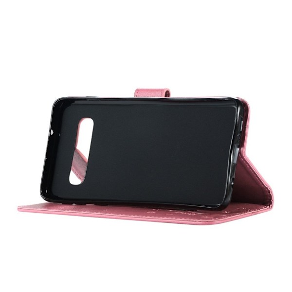Samsung Galaxy S10 sommerfugle- og blomstertryk læder flip etui - Lyserød Pink