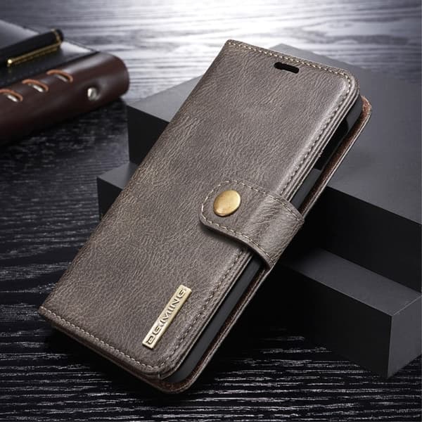 DG.MING Samsung Galaxy S10e 2-in-1 haljasnahkainen suojakotelo - Harmaa Silver grey