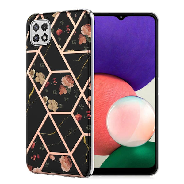 Marble design Samsung Galaxy A22 5G cover - Sort Marmor / Blomst Multicolor