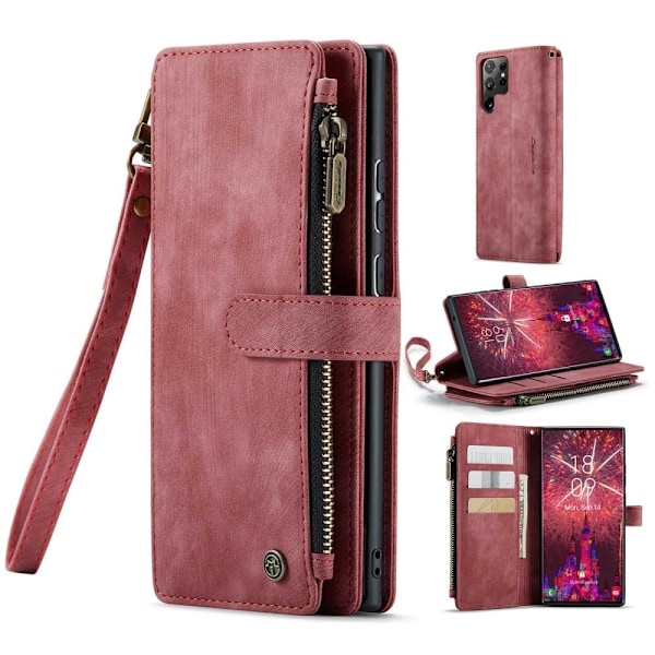 CaseMe vetoketjullinen lompakko-puhelinkotelo Samsung Galaxy S22 Ultra - Punainen Red