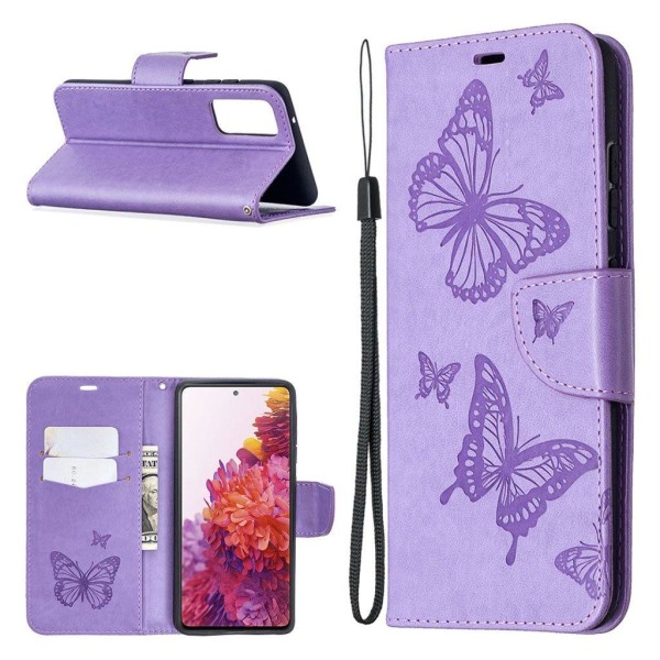 Butterfly Samsung Galaxy S20 FE 5G / Samsung Galaxy S20 FE nahkakotelo - Violetti Purple