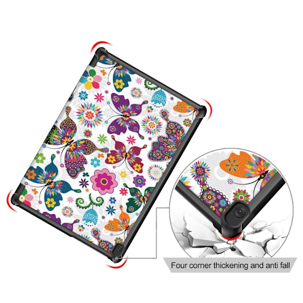 Lenovo Tab M10 läderfodral med trefaldigt mönster - Fjäril multifärg