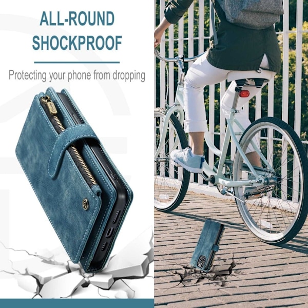 CaseMe iPhone 13 Pro Max etui med lynlås og pung - Blå Blue