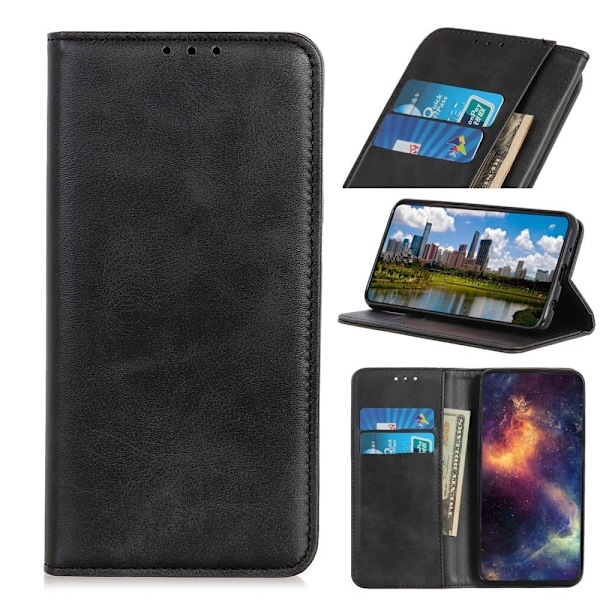 Sony Xperia 10 IV flip etui i ægte læder med pung – Sort Black