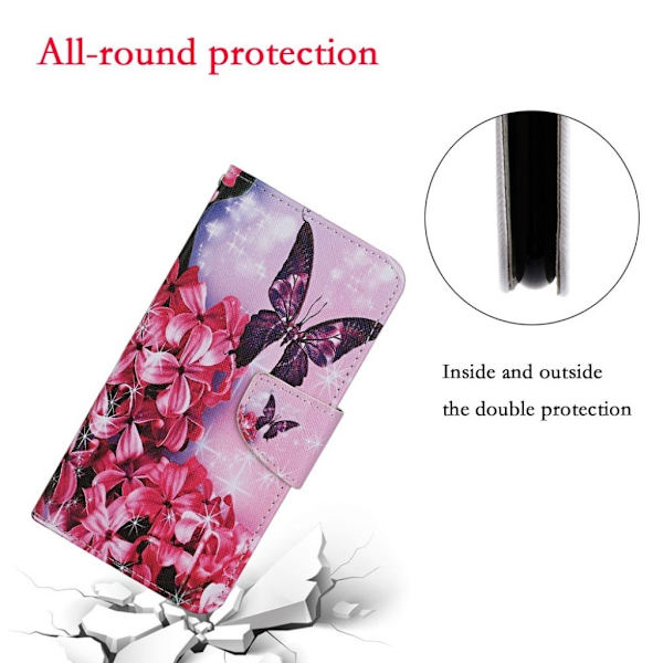 Wonderland iPhone 13 Pro Max Flippetui - Rosa Blomst og Sommerfugl Multicolor