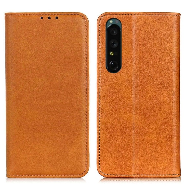 Lompakko-style Aitoa Nahkaa Läppäkotelo For Sony Xperia 1 V - Ru Brown