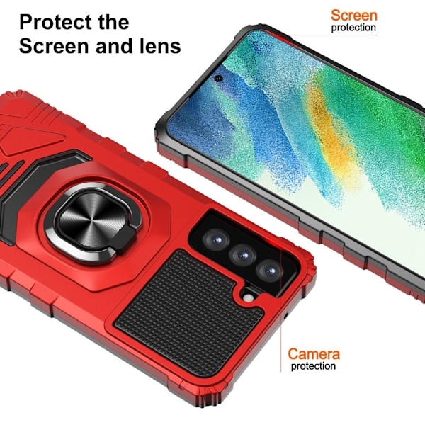 Kestävä kova muovisuojus pehmeällä sisäpuolella ja potkutelineellä Samsung Galaxy S21 FE:lle - Punainen Red