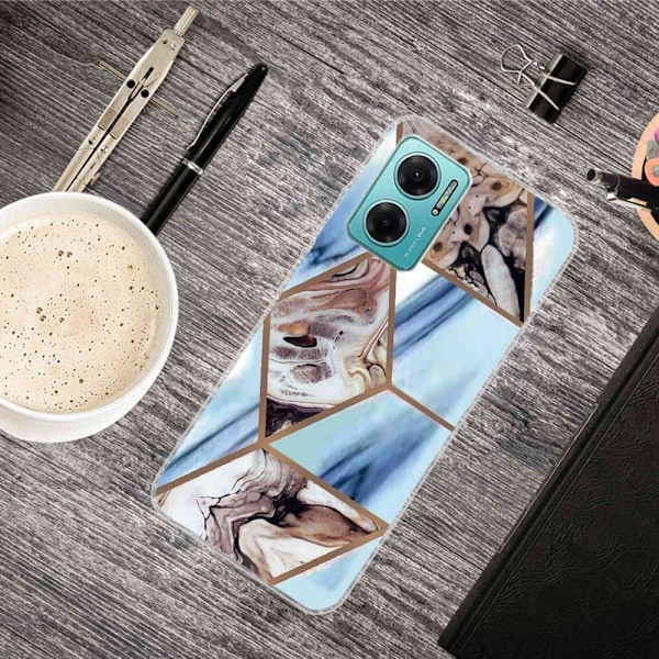 Marmormotiv Xiaomi Redmi Note 11E skal - Himmelsblå Och Brun Marmor multifärg