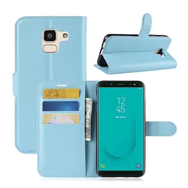 Samsung Galaxy J6 (2018) mobilfodral PU läder TPU plånbok stående läge - Ljusblå Blå