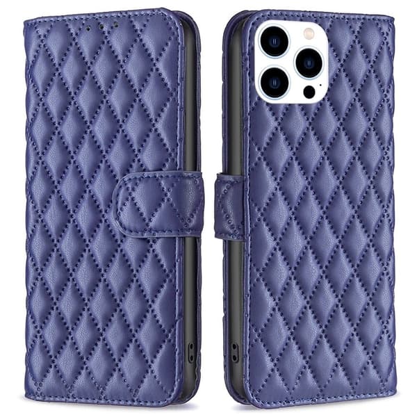Rhombus mat iPhone 16 Pro Max flip etui - Blå Blue