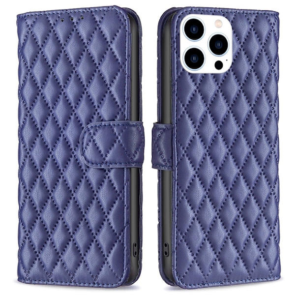 Rombemønster, matt flip-deksel for iPhone 16 Pro Max - Blå Blue
