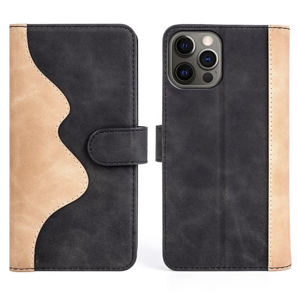 Kaksivärinen nahkainen läppäkotelo iPhone 12 / iPhone 12 Pro - Musta Black