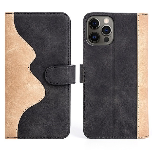 Tvåfärgat iPhone 12 / iPhone 12 Pro fodral i läder - Svart Svart