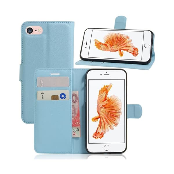 Laudrup iPhone 7 / 8 Lommeboketui med litchi tekstur - Blå Blue