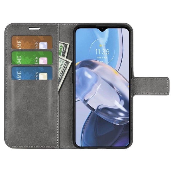 Hållbart konstläder Motorola Moto E22 fodral med plånbok - Silve Silvergrå
