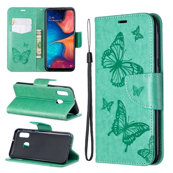 Butterfly läder Samsung Galaxy A20e fodral - Grön Grön