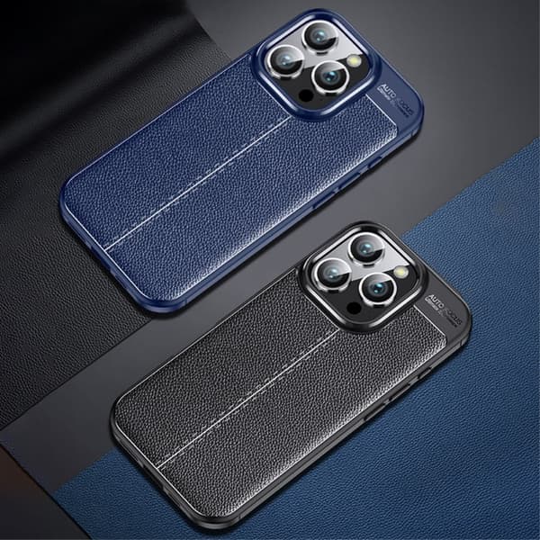 iPhone 16 Pro-fodral Litchi Texture Stötsäkert flexibelt mobilskal - Svart Svart