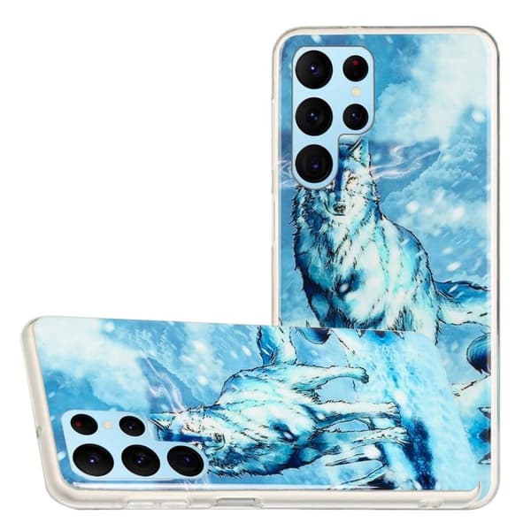 Deco Samsung Galaxy S22 Ultra Etui - Snø Ulv Blue