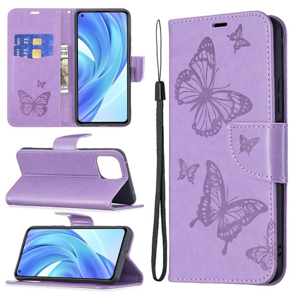 Butterfly läder Xiaomi 11 Lite 5G NE / Xiaomi Mi 11 Lite 5G / Xiaomi Mi 11 Lite fodral - Lila Lila