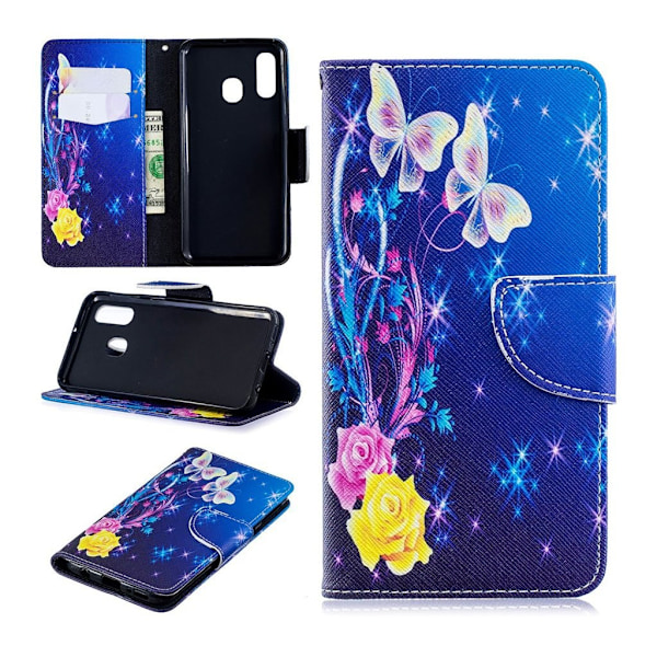 Samsung Galaxy A40 kuviollinen nahkakotelo - Ruusut Ja Perhoset Multicolor