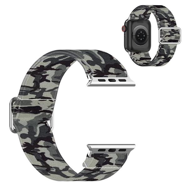 Apple Watch Series 6 / 5 44mm elastisk nylonmønstret urrem - Camouflage Grå Silver grey