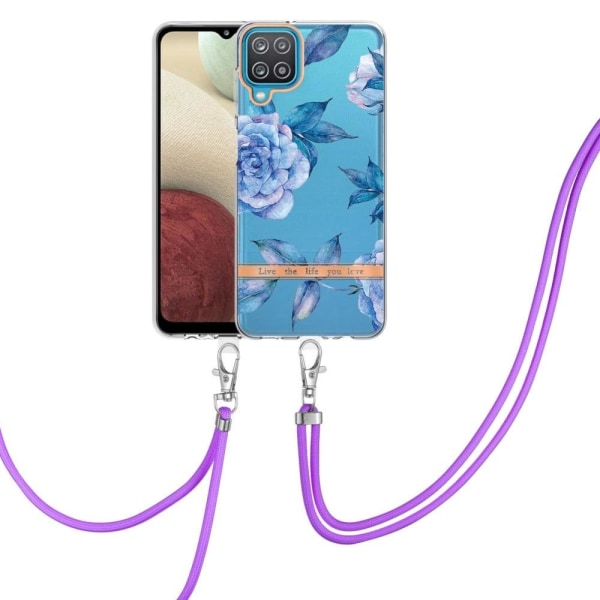 Slankt og holdbart softcover med lanyard til Samsung Galaxy A12 5G - Blå Pæon Blue