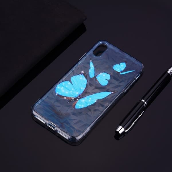 iPhone Xs Max etui med mønstret 3D-diamandstruktur - Blå Sommerfugl Blue