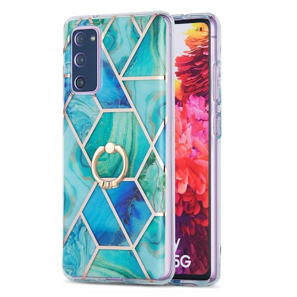 Marble Patterned Suojakuori With Ring Holder For Samsung Galaxy S20 Fe 2022 / S20 Fe 5g - Vihreä Green