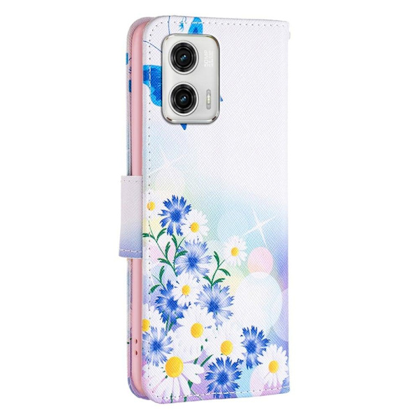 Wonderland Motorola Moto G73 Flip Etui - Sommerfugl og Blomster Blue