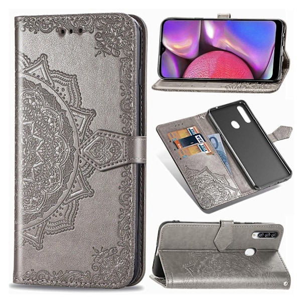Mandala läder Samsung Galaxy A20s fodral - Silver/Grå Silvergrå