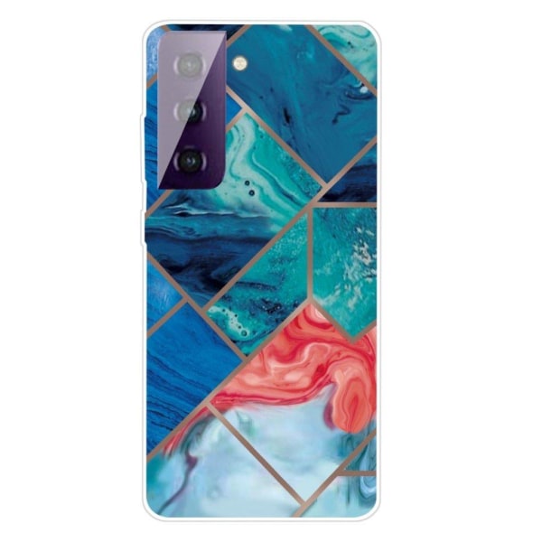 Marble Samsung Galaxy S21 Etui - Blue og Oransje Klinkekule Blue