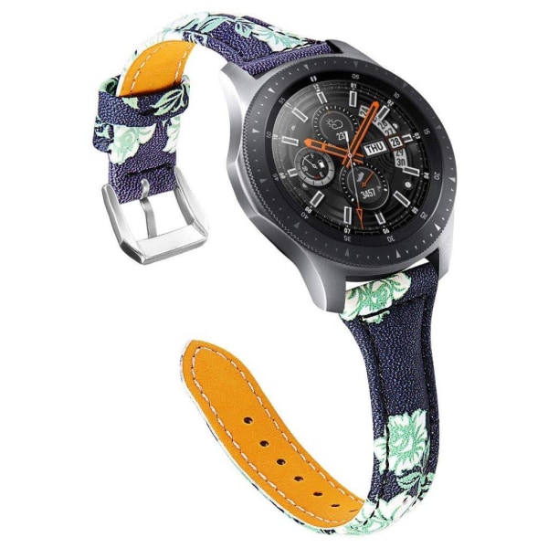 Samsung Gear S3 Classic / Frontier blomster ægte læder Urrem - Teal Blomster i Black Baggrund Black