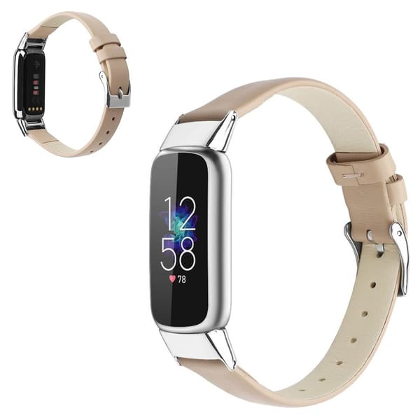 Fitbit Luxe klockarmband i äkta läder - Aprikos / Storlek: L Brun