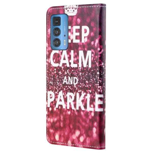 Wonderland Motorola Edge 20 Pro Flip Etui - Keep Calm og Sparkle Red