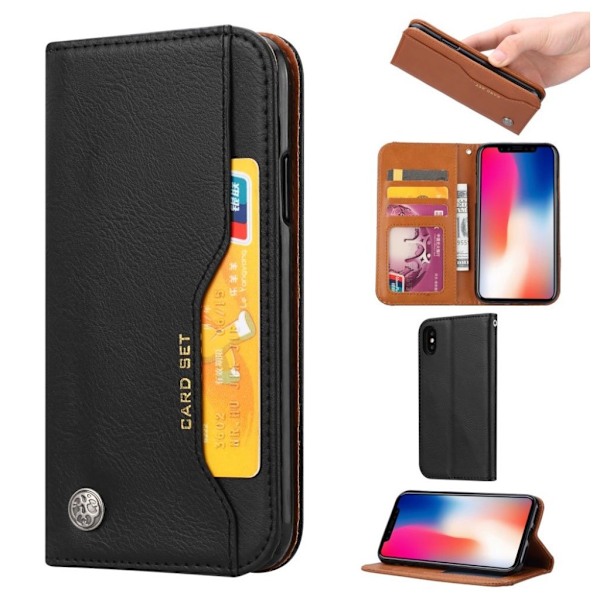 iPhone Xs Max auto-absorberende flip etui i læder - Sort Black