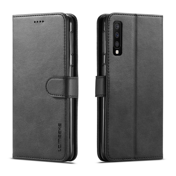 Samsung Galaxy A7 (2018) LC.IMEEKE synteetti nahkainen lompakko suojakotelo magneetti lukolla - Musta Black